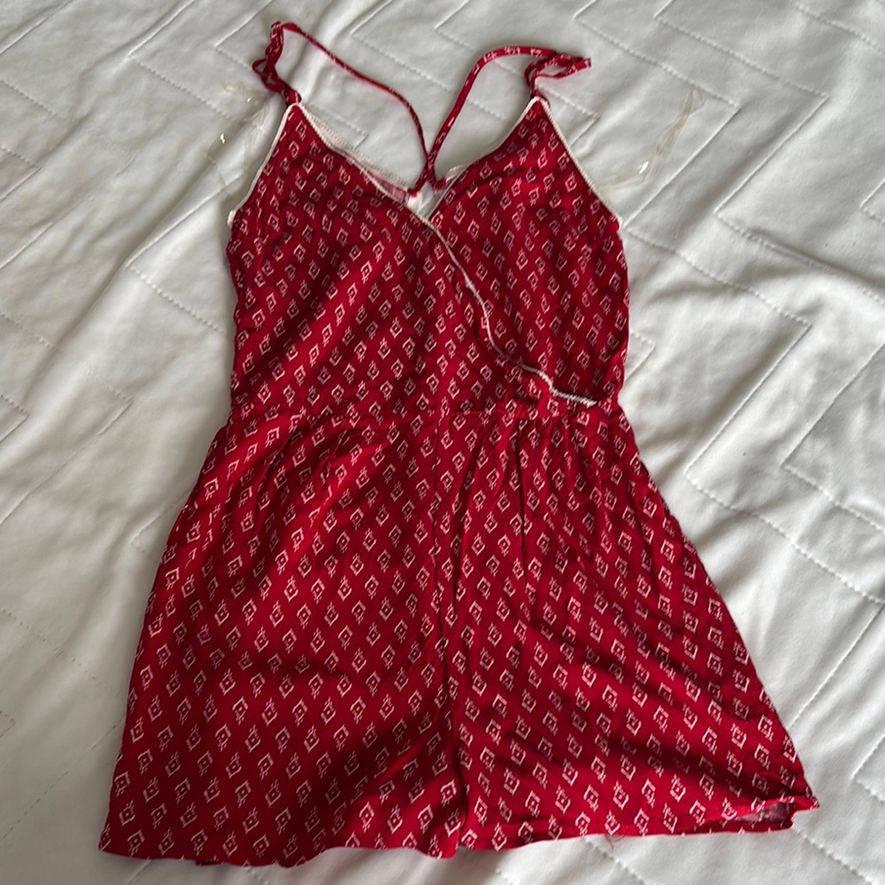 Red Patterned Romper Size Small - image 1